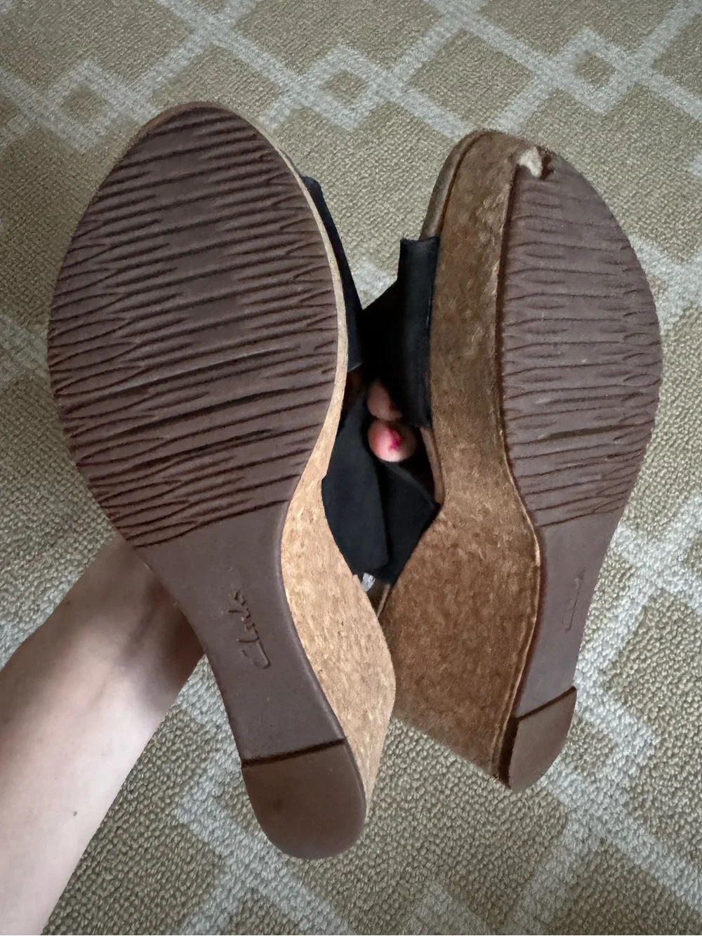 Clarks Annadel Eirwyn Nubuck Cork Wedge Sandals Summer Shoes Black 8.5